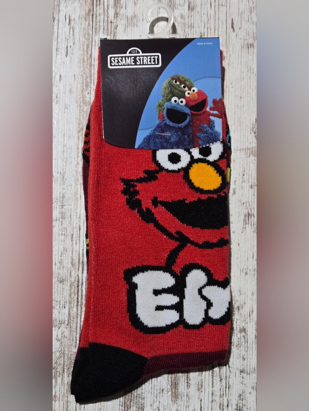 Bioworld Elmo Red Crew Socks with Multicolor Accent Sock Size 10-13